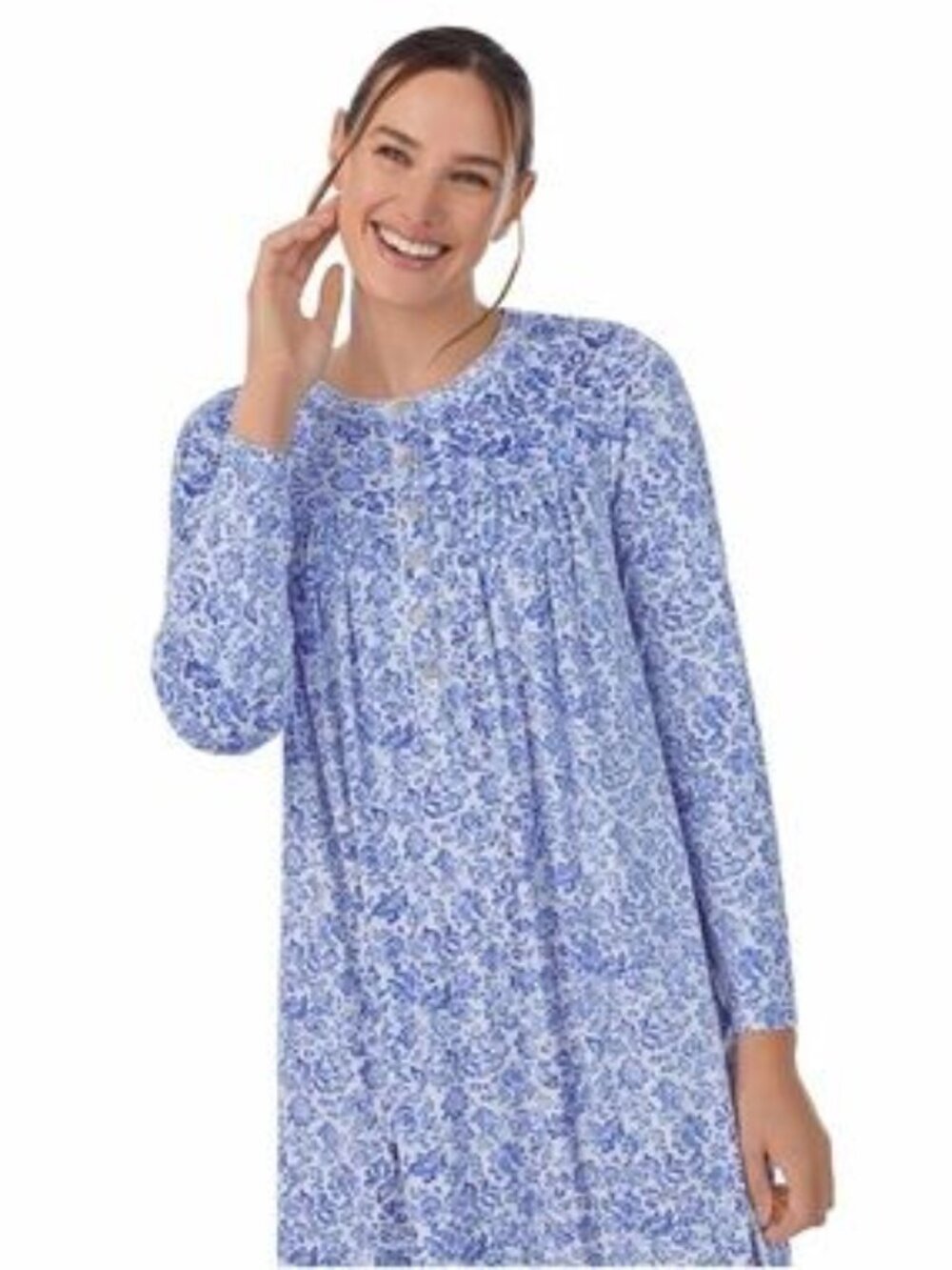 Aria Velour Floral Nightgown Women’s XL Blue Long Sleeve Pockets